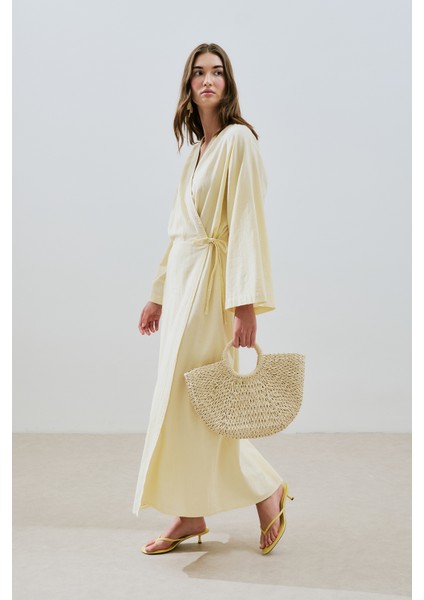Dokulu Kruvaze Kapamalı Elbise Sarı fiyatları