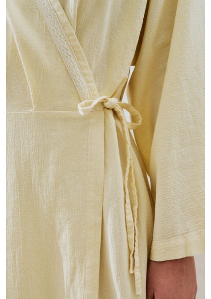 Dokulu Kruvaze Kapamalı Elbise Sarı