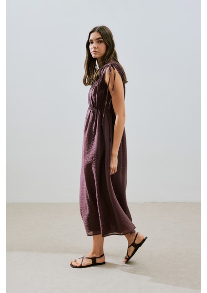 Büzgü Bağlamalı Detaylı Kolsuz Elbise Bordo indirimleri