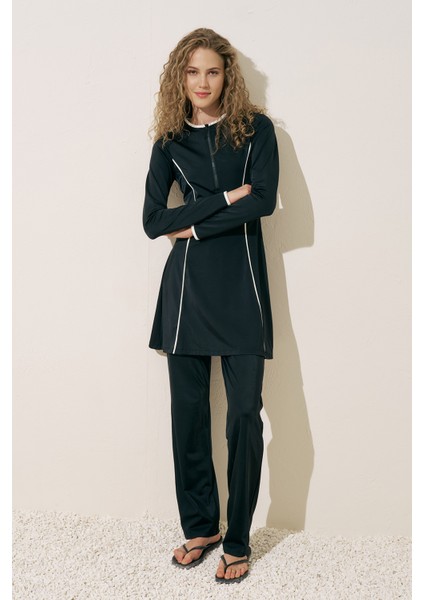 Şerit Detaylı Elbise Mayo Siyah fırsatları