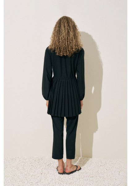 Piliseli Mayo Elbise Siyah