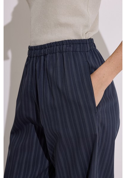 Çizgili Beli Lastikli Pantolon Lacivert