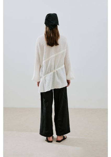 Büzgü Bağlamalı Dokulu Tunik Ekru