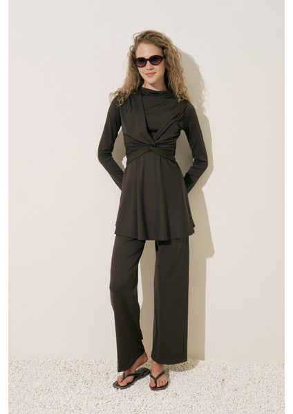 Düğüm Detaylı Tesettür Mayo Kahverengi modelleri