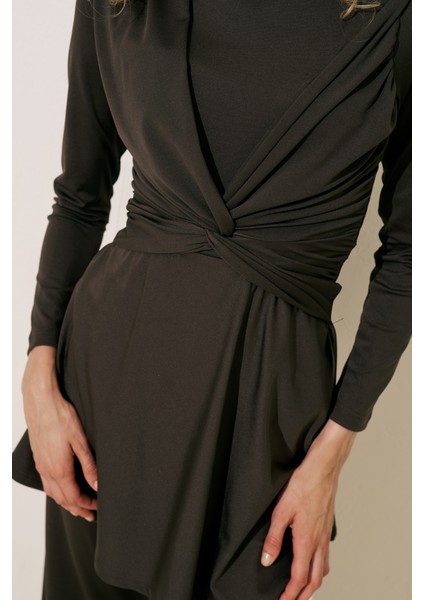 Düğüm Detaylı Tesettür Mayo Kahverengi