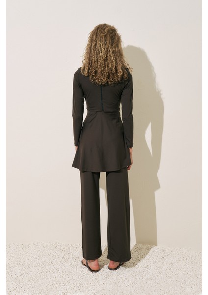 Düğüm Detaylı Tesettür Mayo Kahverengi