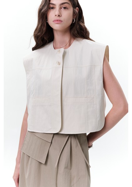 Cep Detaylı Kısa Yelek Taş