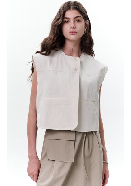Cep Detaylı Kısa Yelek Taş