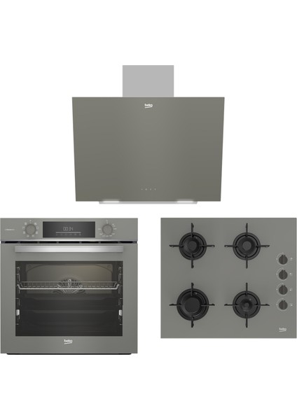 Buhar Destekli Manhattan Gri 3’lü Ankastre Set (Bfc 432 G Fırın + Bocd T6510 Eg Ocak + Bde 6041G Davlumbaz)