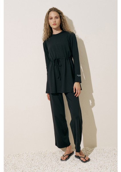 Beli Ayarlamalı Tesettür Mayo Siyah