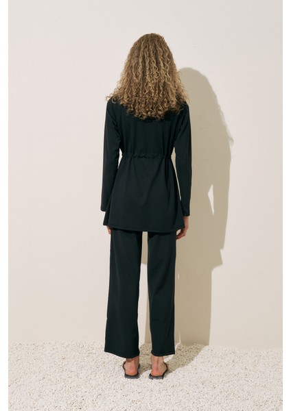 Beli Ayarlamalı Tesettür Mayo Siyah