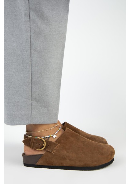 Antonella Kadın Deri Hakiki Deri Arkadan Kemerli Sabo Taba Sandalet