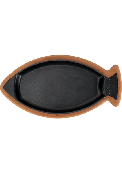 Döküm Balık Tabağı Döküm Demir Yekpare Kulplu Kayın Servis Ahşabı Ölçü 15X24CM.-BORDO modelleri