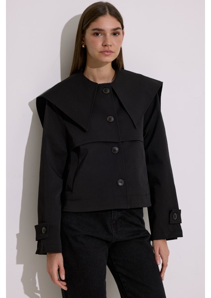 Geniş Yaka Crop Trençkot Siyah fiyatları