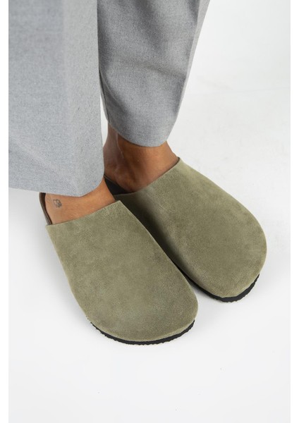 Ruzqahi Kadın Deri Hakiki Deri Düz Sabo Haki Terlik fiyatları