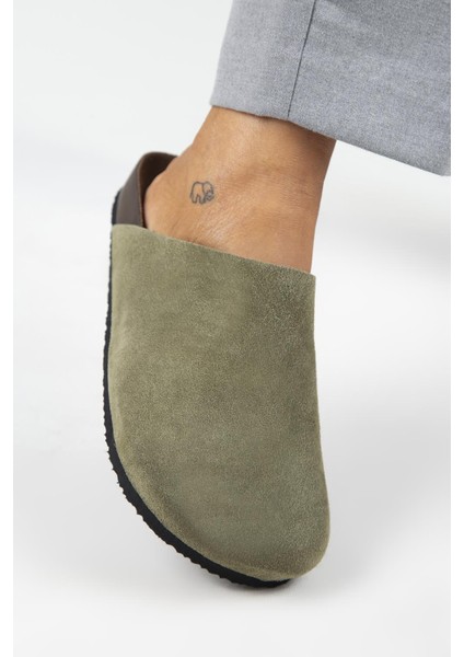 Ruzqahi Kadın Deri Hakiki Deri Düz Sabo Haki Terlik fırsatları