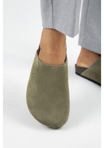 Ruzqahi Kadın Deri Hakiki Deri Düz Sabo Haki Terlik indirimleri