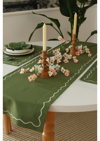 Yakacihome Florina Yeşil 4AMERIKANSERVIS,1RUNNER,4PEÇETE, 4peçetehalkası Duck Keten Yıkanabilir Leke Tutmaz Set fiyatları