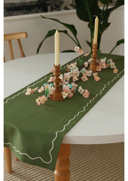 Yakacihome Florina Yeşil 4AMERIKANSERVIS,1RUNNER,4PEÇETE, 4peçetehalkası Duck Keten Yıkanabilir Leke Tutmaz Set modelleri