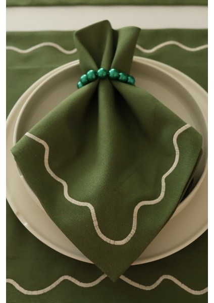 Yakacihome Florina Yeşil 4AMERIKANSERVIS,1RUNNER,4PEÇETE, 4peçetehalkası Duck Keten Yıkanabilir Leke Tutmaz Set fırsatları