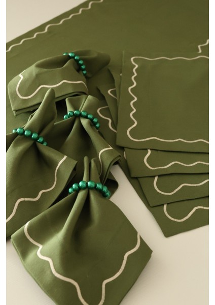 Yakacihome Florina Yeşil 4AMERIKANSERVIS,1RUNNER,4PEÇETE, 4peçetehalkası Duck Keten Yıkanabilir Leke Tutmaz Set indirimleri