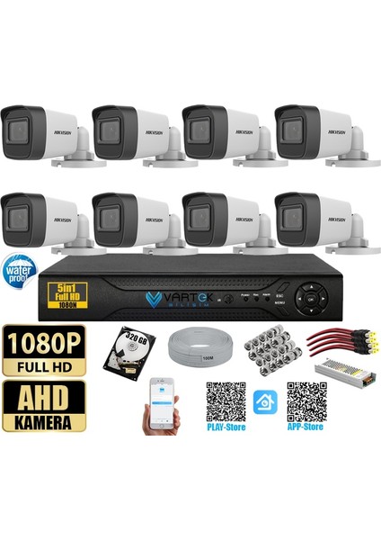 Hikvision 2 Mp 8 Kameralı Tak Çalıştır Hazır Kamera Seti