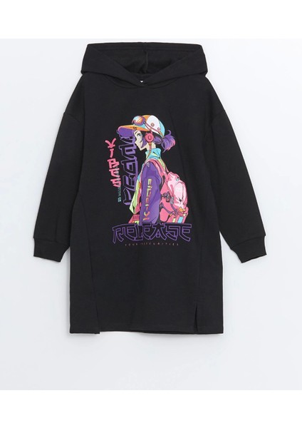 Lcw Kids Siyah Kapüşonlu Kız Çocuk Elbise modelleri