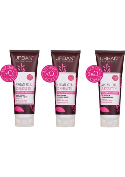 Care Argan Yağlı ve Keratinli Şampuan 250 ml Yıpranmış Saçlar Için Saç Bakım Şampuanı 250 ml X3 Adet