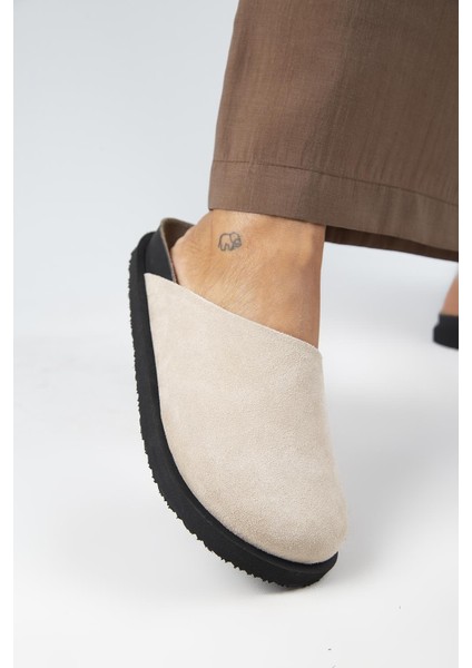 Ateshi Kadın Deri Hakiki Deri Düz Sabo Bej Terlik indirimleri