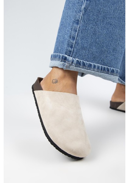 Ruzqahi Kadın Deri Hakiki Deri Düz Sabo Bej Terlik fırsatları