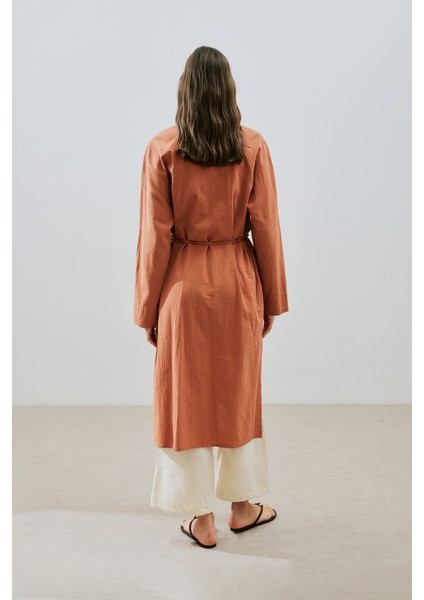 Dokulu Düğmeli Uzun Tunik Tarçın