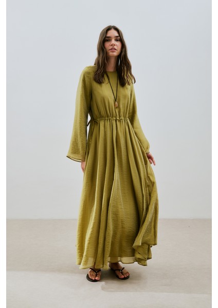 Beli Ayarlamalı Uzun Elbise Sarı fiyatları