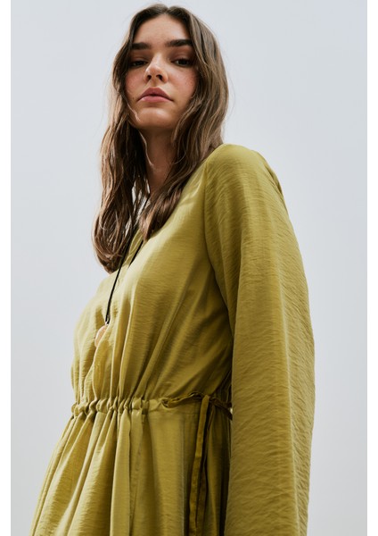 Beli Ayarlamalı Uzun Elbise Sarı modelleri