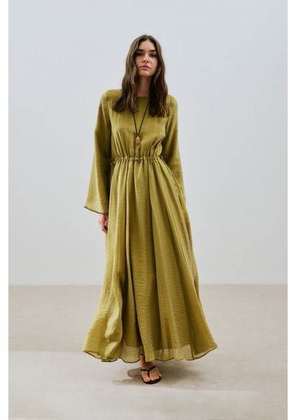 Beli Ayarlamalı Uzun Elbise Sarı fırsatları