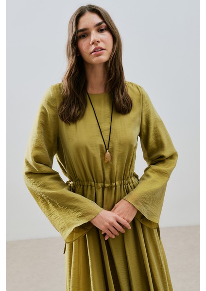 Beli Ayarlamalı Uzun Elbise Sarı indirimleri