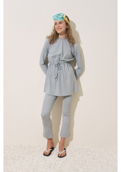 Beli Ayarlamalı Tesettür Mayo Mavi