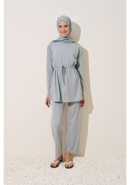 Beli Ayarlamalı Tesettür Mayo Mavi fırsatları