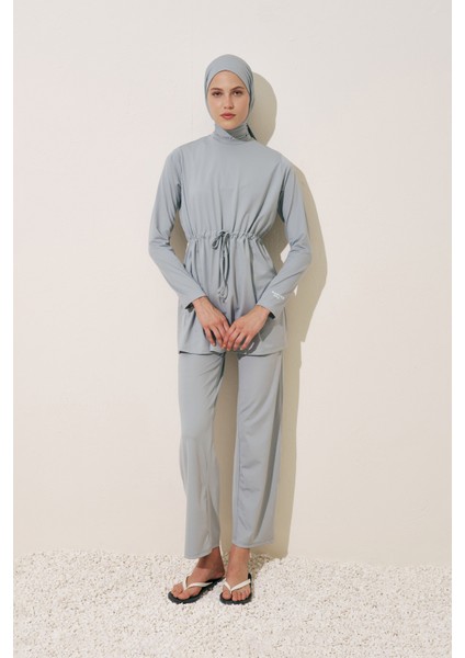 Beli Ayarlamalı Tesettür Mayo Mavi