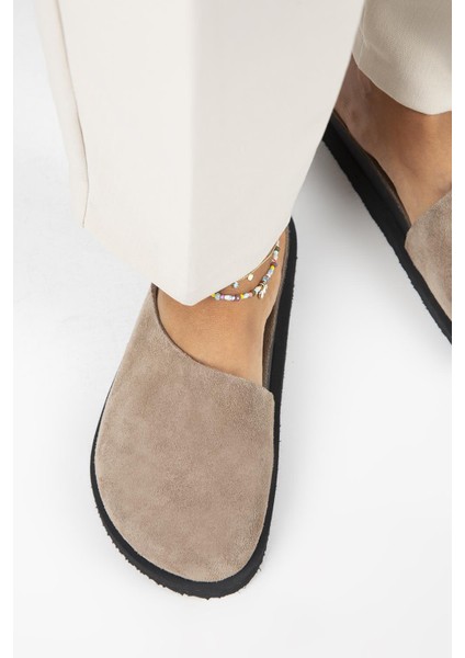 Ateshi Kadın Deri Hakiki Deri Düz Sabo Vizon Terlik