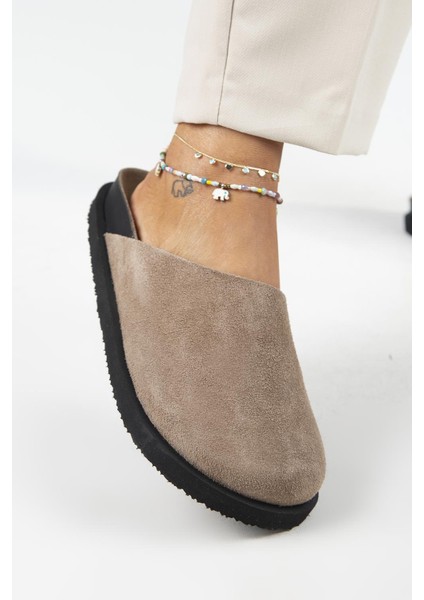 Ateshi Kadın Deri Hakiki Deri Düz Sabo Vizon Terlik indirimleri