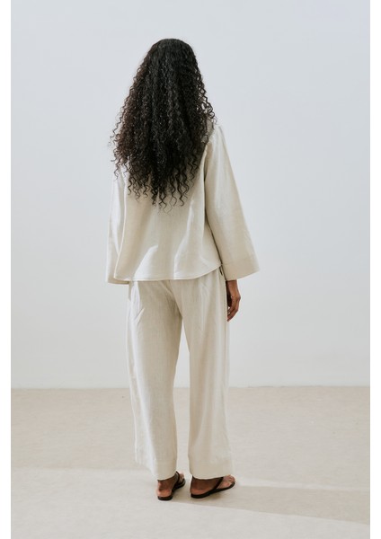 Keten Önden Düğmeli Gömlek Taş