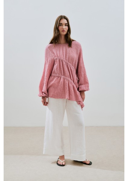 Büzgü Bağlamalı Dokulu Tunik Pembe fırsatları