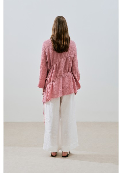 Büzgü Bağlamalı Dokulu Tunik Pembe
