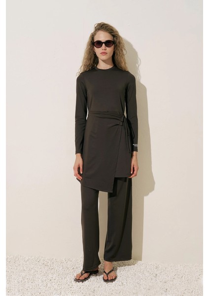 Anvelop Etekli Mayo Elbise Kahverengi