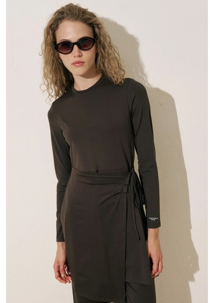 Anvelop Etekli Mayo Elbise Kahverengi fiyatları