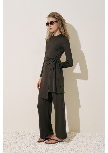 Anvelop Etekli Mayo Elbise Kahverengi modelleri