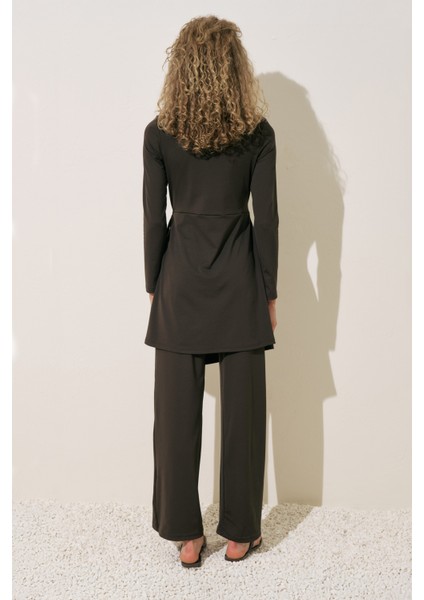 Anvelop Etekli Mayo Elbise Kahverengi