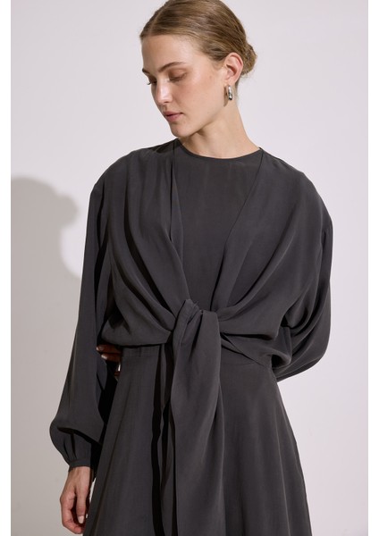 Modal Uzun Kol Anvelop Elbise Antrasit modelleri