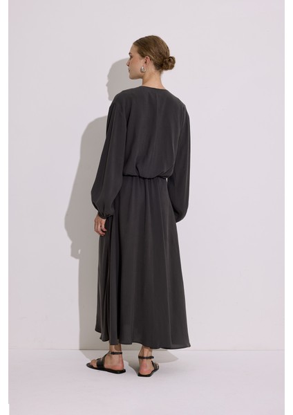 Modal Uzun Kol Anvelop Elbise Antrasit fırsatları