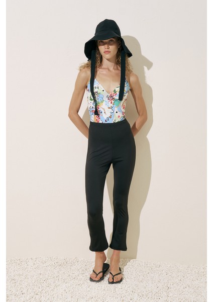 Flare Paça Tesettür Mayo Pantolon Siyah